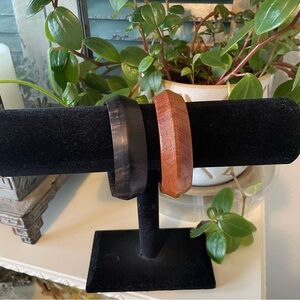 Vintage Wooden Bracelets Set - Dark and Light Brown